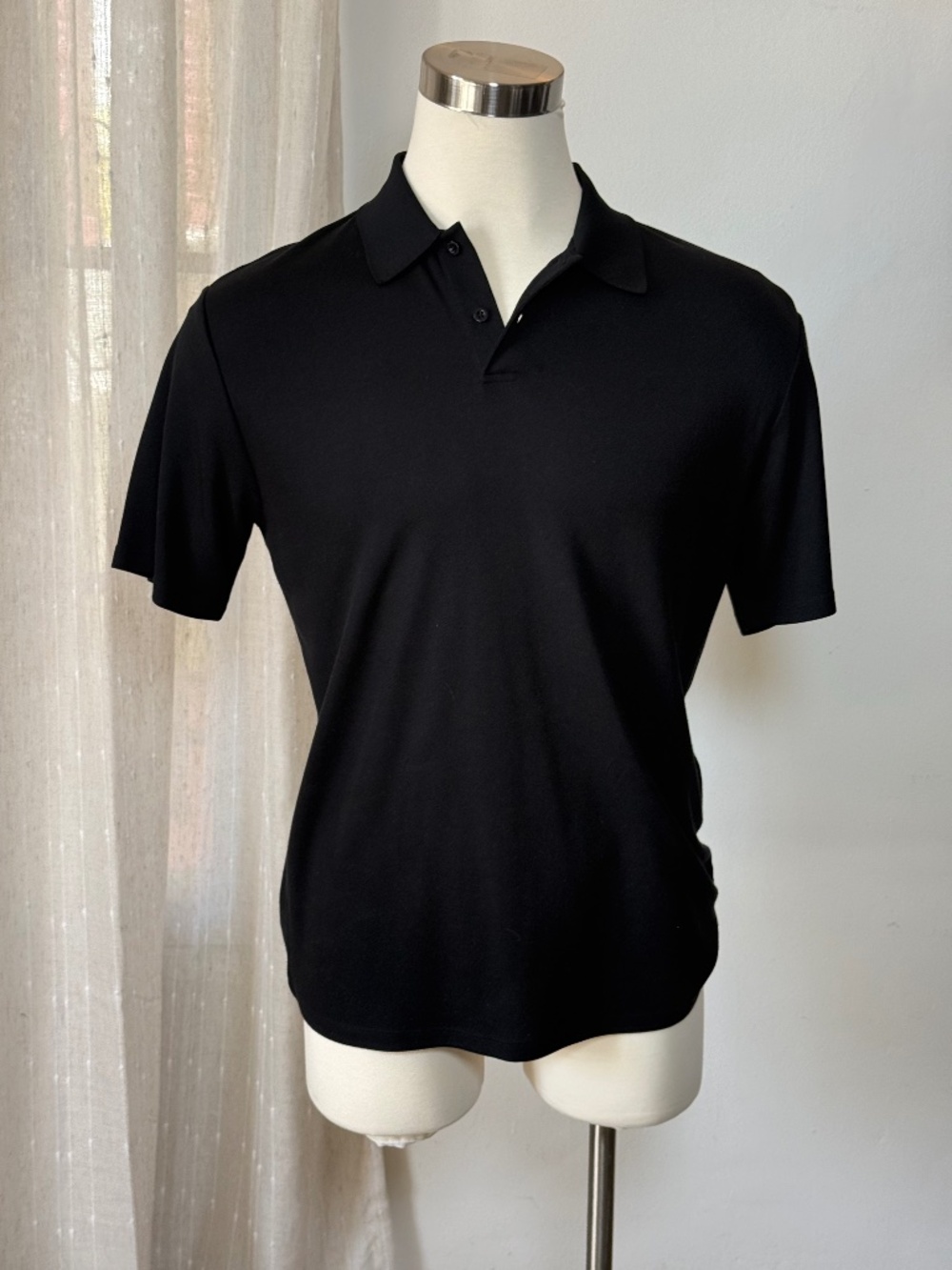 Brandini Black Silk Cotton Polo Shirt Men's L Luxury Knit Short Sleeve